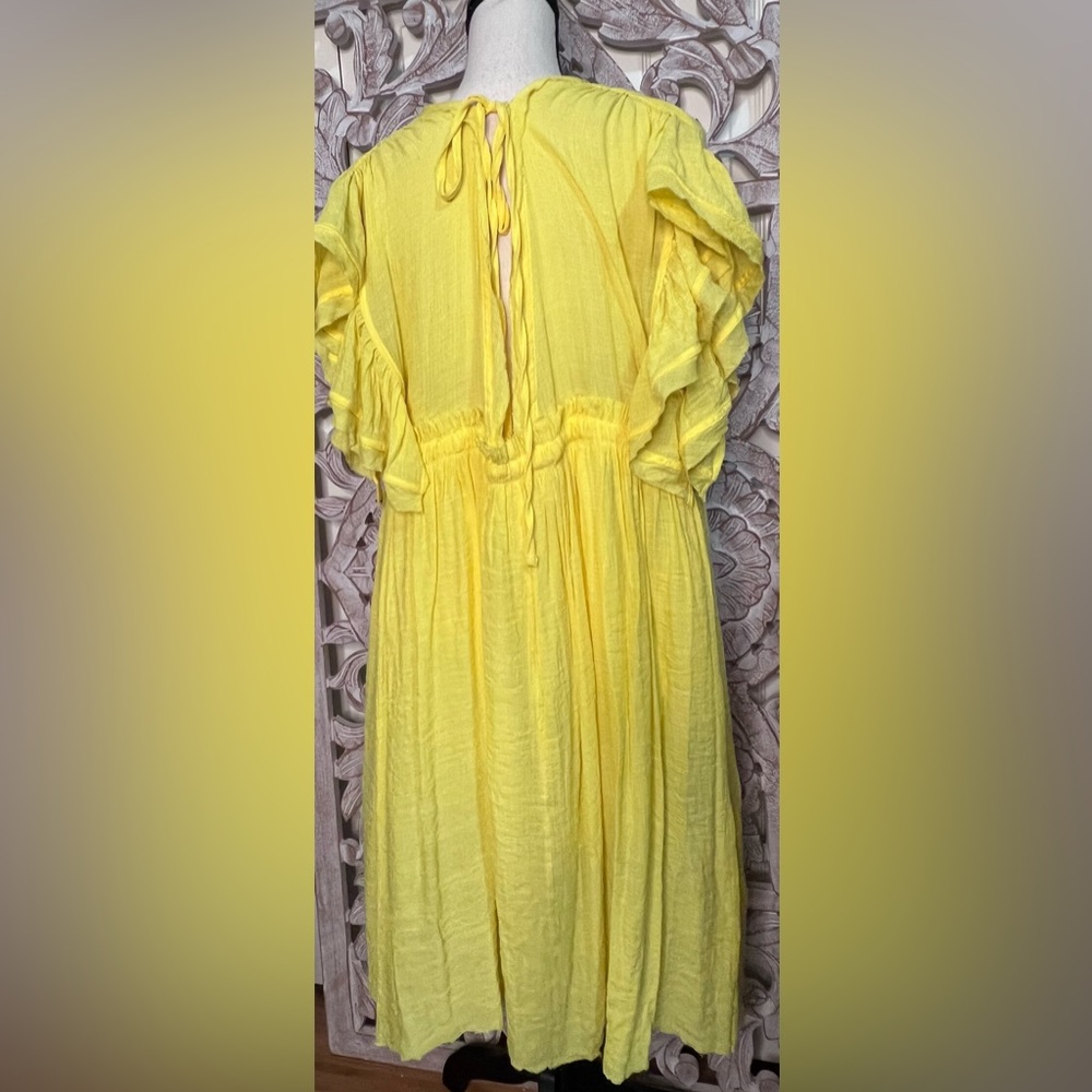 NWOT Peach Love Yellow Beach Coverup Button Front Sundress Ruffle Sleeve Sz L - Picture 5 of 5